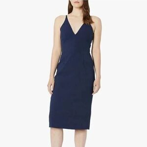 Dress the Population Blue Sheath Midi Dress V-Neck